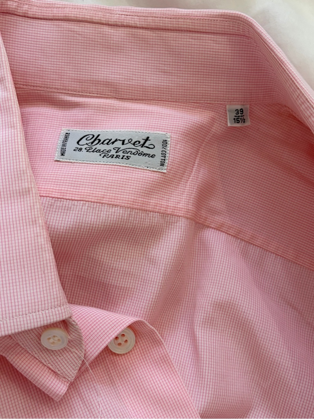 Charvet Dress Shirt, French Cuffs , Split Hem, Light Pink Check, MenM(39)15.5 - Picture 8 of 15